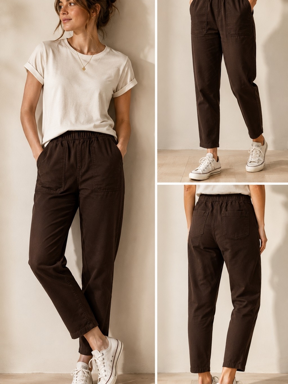 Gloria Vanderbilt Dark Chocolate Brown Elastic Waist Cargo Khaki Pants